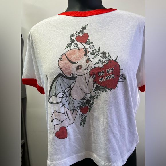 Eye Candy Women's TShirt Be My Slave-Valentines XL White Short Sleeve Evil Cupid - Picture 2 of 4